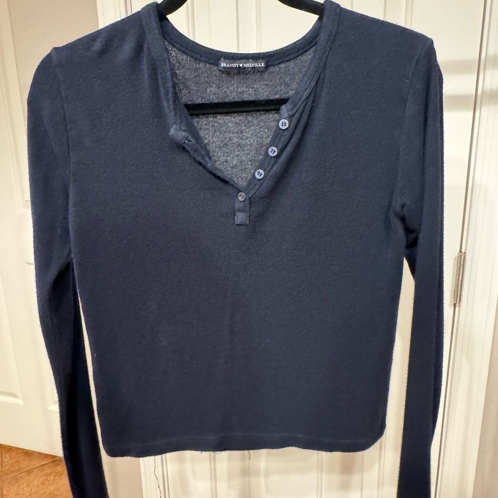 Brandy Melville- Navy blue henley long sleeve top
